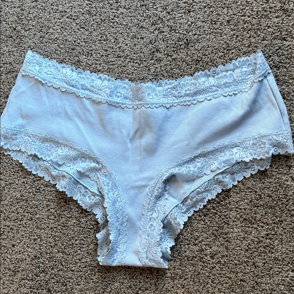 NWT New Victoria’s Secret Pink light blue ribbed Lace Trim hipster Panties sz XL